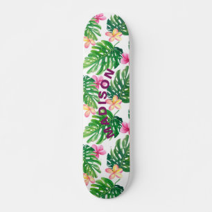 Tropical Floral Modern Girly Personalised Skateboard