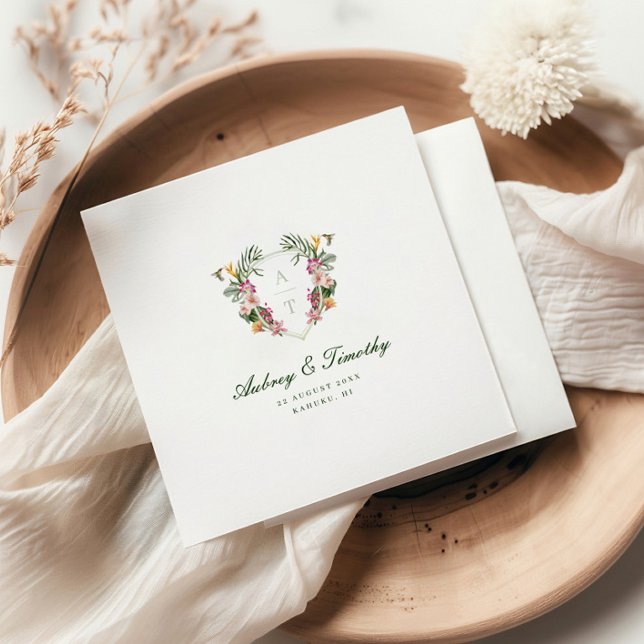 Tropical Floral Monogram Wedding  Napkin (Creator Uploaded)