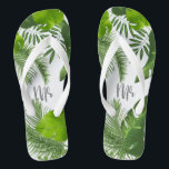 Tropical Floral Mr Groom ID475 Thongs<br><div class="desc">Create special flipflops for the groom with this beautiful design featuring lush tropical foliage. The eye-catching 'mr' script text is optional and can be deleted to use the template for other occasions.  Search ID475 to see other products with this design including matching wedding stationery and more.</div>