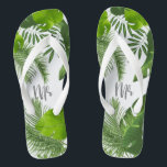 Tropical Floral Mr Groom ID475 Thongs<br><div class="desc">Create special flipflops for the groom with this beautiful design featuring lush tropical foliage. The eye-catching 'mr' script text is optional and can be deleted to use the template for other occasions.  Search ID475 to see other products with this design including matching wedding stationery and more.</div>