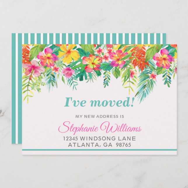 Tropical Floral New Address Announcement (Front/Back)