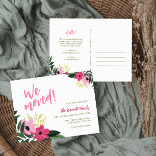 Tropical Floral New Address Postcard   Pink