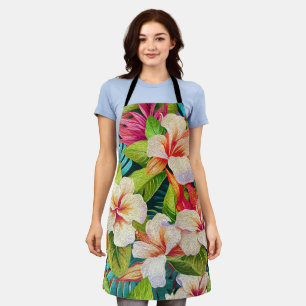 Tropical Floral Oil Painting Style Apron