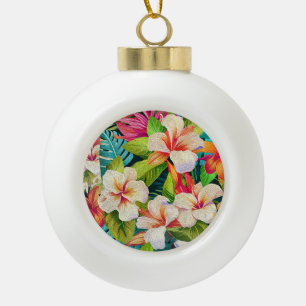 Tropical Floral Oil Painting Style Ceramic Ball Christmas Ornament