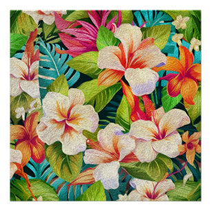 Tropical Floral Oil Painting Style Poster