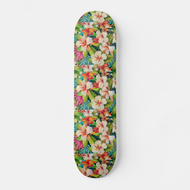 Tropical Floral Oil Painting Style Skateboard (Front)