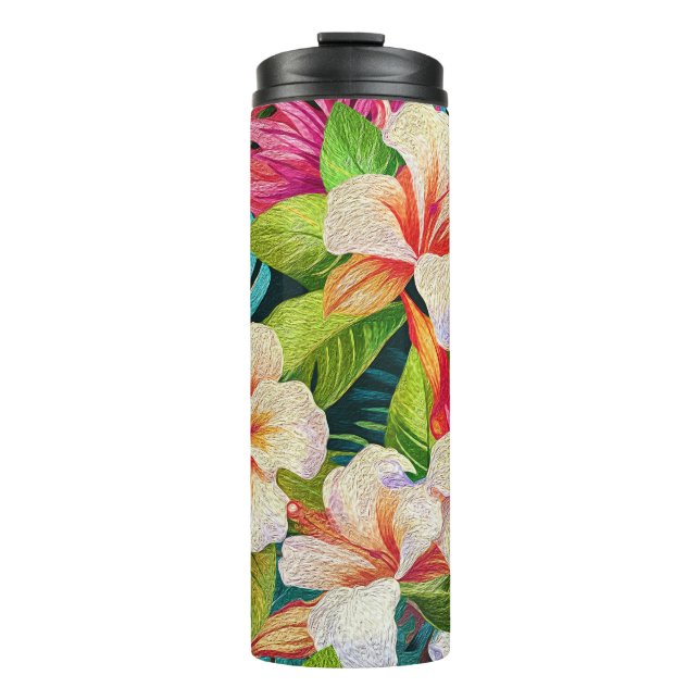 Tropical Floral Oil Painting Style Thermal Tumbler (Front)