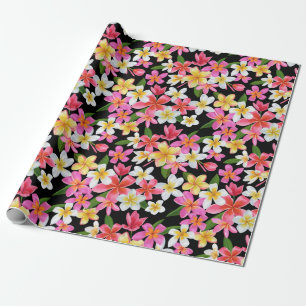 Tropical Floral on Black Wrapping Paper
