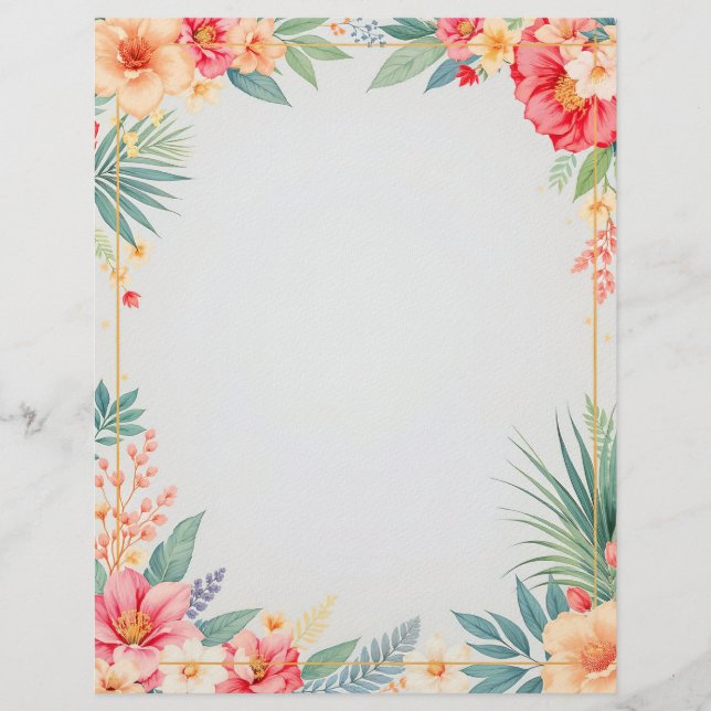 Tropical Floral on Blue Custom Letterhead (Front)