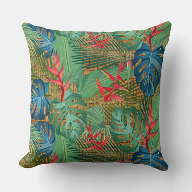 Tropical Floral on Wicker Print Cushion (Front)