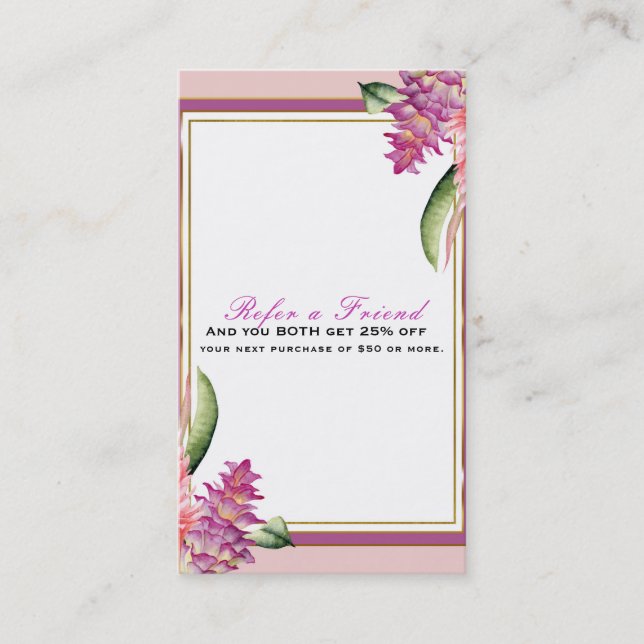 Tropical Floral Orchid Purple Chic Refer a Friend Referral Card (Front)