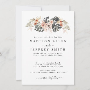 Tropical Floral & Palm Bohemian Wedding Invitation