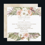 Tropical Floral Palm Leaf, Cream Square Wedding In Invitation<br><div class="desc">Elegant Wedding invitation with exquisite watercolor tropical floral framing your Wedding details information with beautiful peonies, orchids, tropical flowers and banana and palm leaves in a beautiful mixture of green, peach, orange, cream, white, mauve and lavender hues. Back with elegant cream beige watercolor texture. Part of our "Palm Leaves Floral...</div>
