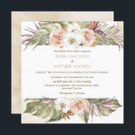 Tropical Floral Palm Leaf, Cream Square Wedding In Invitation<br><div class="desc">Elegant Wedding invitation with exquisite watercolor tropical floral framing your Wedding details information with beautiful peonies, orchids, tropical flowers and banana and palm leaves in a beautiful mixture of green, peach, orange, cream, white, mauve and lavender hues. Back with elegant cream beige watercolor texture. Part of our "Palm Leaves Floral...</div>