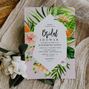 tropical floral palm leaves bridal shower invitation