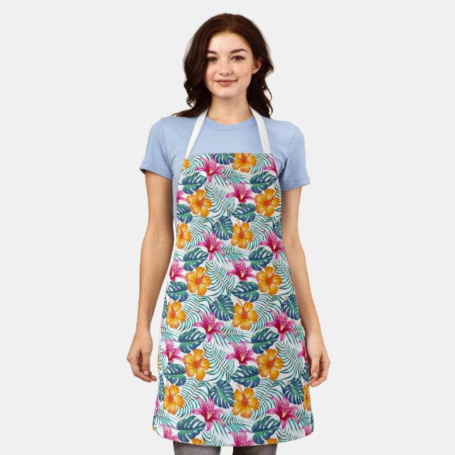 Tropical Floral Palms Print Apron (Worn)