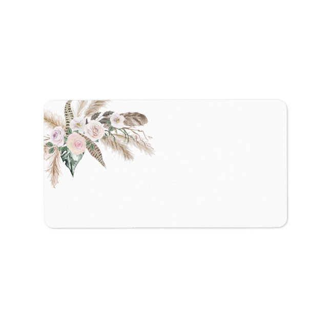 Tropical Floral Pampas Grass, Feathers, Rustic | Label (Front)