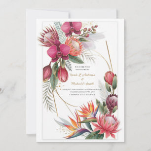 Tropical Floral Paradise Botanical Gold Wedding  Invitation