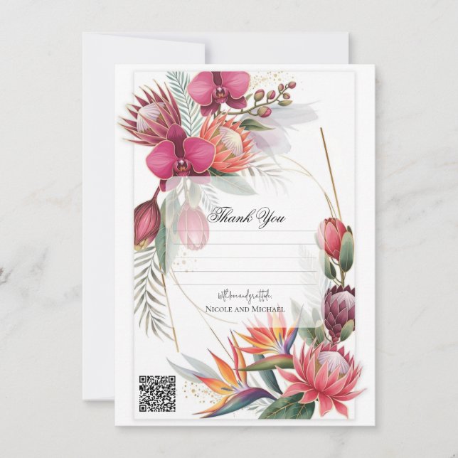Tropical Floral Paradise Botanical Gold Wedding  Invitation (Front)