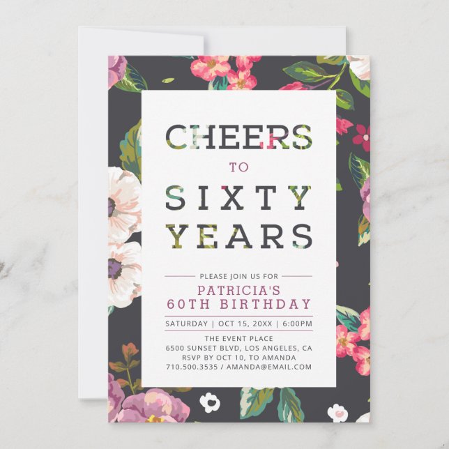 Tropical Floral Pattern 60th Birthday Party Invitation (Front)