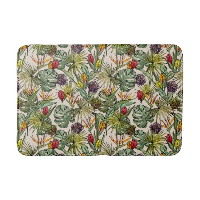Tropical Floral Pattern Bath Mat (Front)