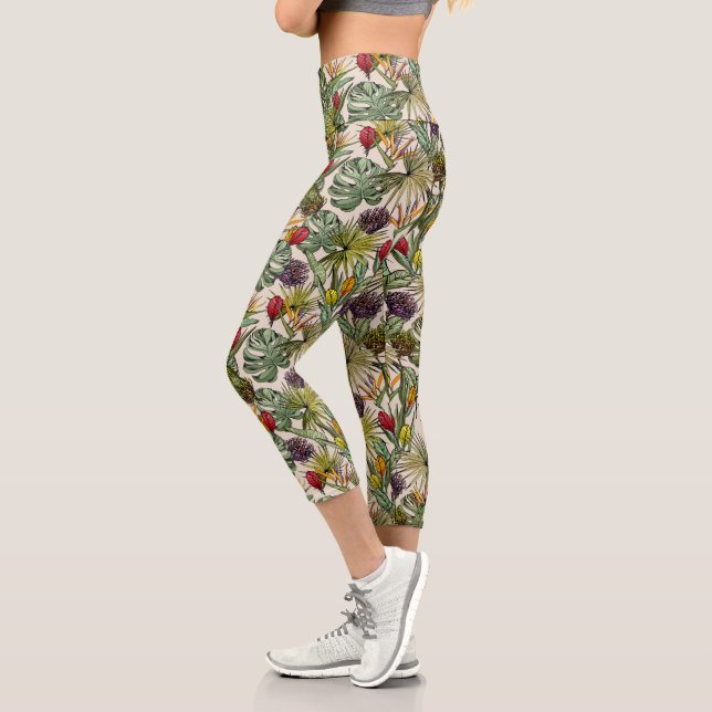 Tropical Floral Pattern Capri Leggings (Left)