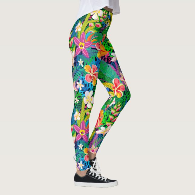 Tropical Floral Pattern Colourful Whimsical flower Leggings (Right)