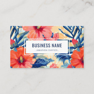 Tropical Floral Pattern Hibiscus Flowers QR Code Business Card