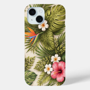Tropical Floral Pattern – Hibiscus, Monstera  iPhone 15 Case