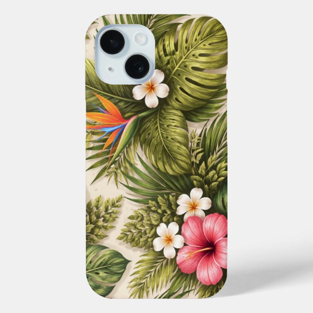 Tropical Floral Pattern – Hibiscus, Monstera  Case-Mate iPhone Case (Back)