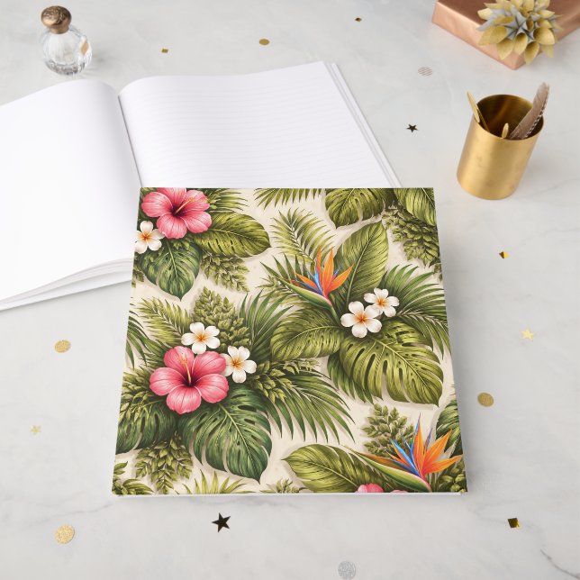 Tropical Floral Pattern – Hibiscus, Monstera  Guest Book (Front Open)