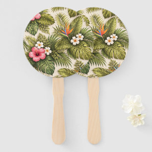 Tropical Floral Pattern – Hibiscus, Monstera Hand Fan