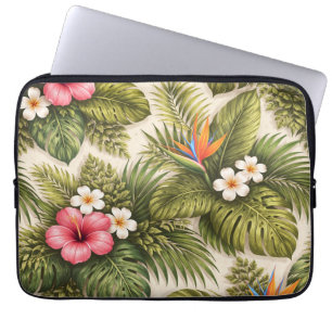 Tropical Floral Pattern – Hibiscus, Monstera Laptop Sleeve