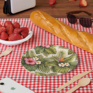 Tropical Floral Pattern – Hibiscus, Monstera Paper Plate