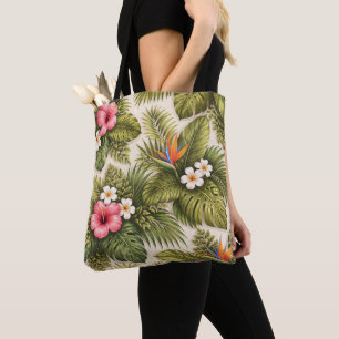 Tropical Floral Pattern – Hibiscus, Monstera Tote Bag