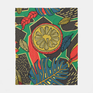 Tropical floral pattern in doodle style with fruit fleece blanket