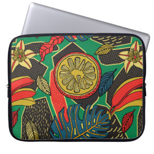Tropical floral pattern in doodle style with fruit laptop sleeve