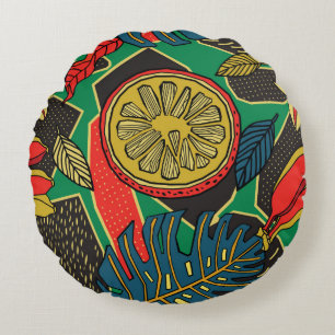 Tropical floral pattern in doodle style with fruit round cushion