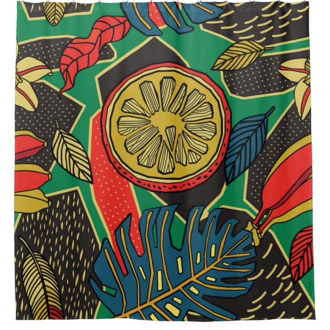 Tropical floral pattern in doodle style with fruit shower curtain (Front)