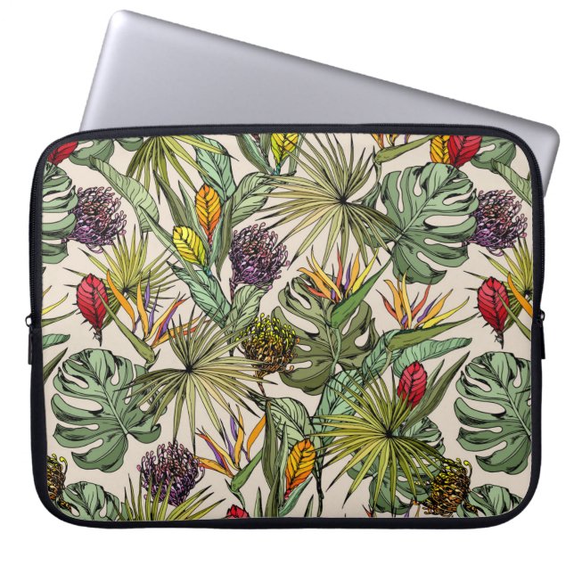 Tropical Floral Pattern Laptop Sleeve (Front)