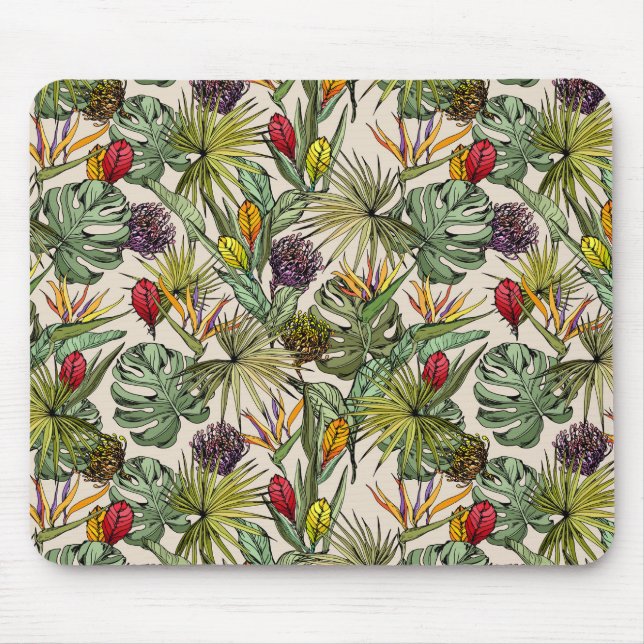 Tropical Floral Pattern Mouse Pad (Front)