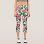 Tropical Floral Pattern Pink Hibiscus Flower Capri Leggings<br><div class="desc">Super cute,  high-quality,  comfortable high-waisted capri leggings featuring a pattern of tropical pink hibiscus flowers and green ferns.  Add custom text,  monogram,  etc. to personalize. Perfect for working out or just hanging out.</div>