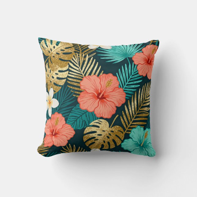 Tropical Floral Pattern Throw Pillow (Front)