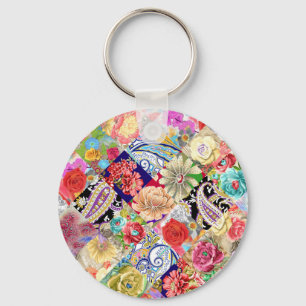 Tropical floral pattern, vibrant colors. key ring