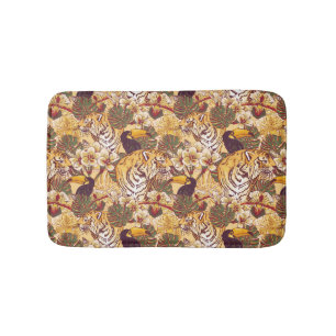 Tropical Floral Pattern With Tiger Bath Mat