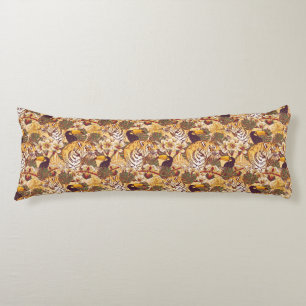 Tropical Floral Pattern With Tiger Body Cushion