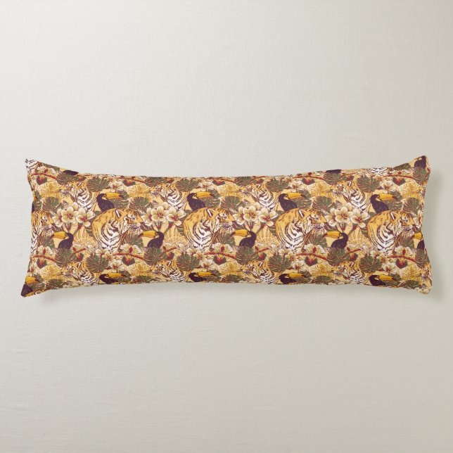 Tropical Floral Pattern With Tiger Body Cushion (Front)