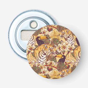 Tropical Floral Pattern With Tiger Bottle Opener