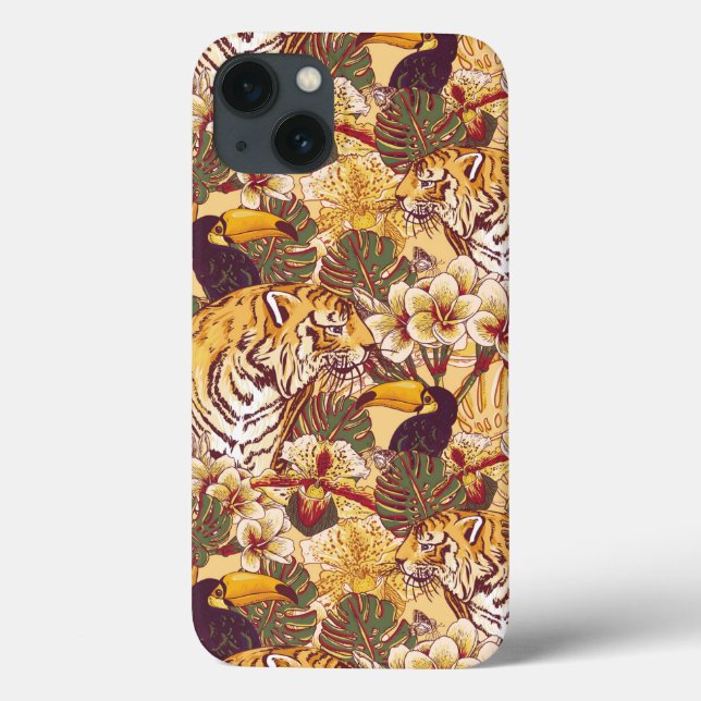 Tropical Floral Pattern With Tiger Case-Mate iPhone Case (Back)
