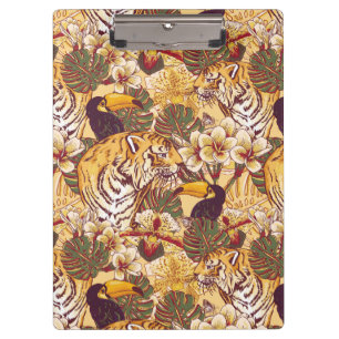 Tropical Floral Pattern With Tiger Clipboard